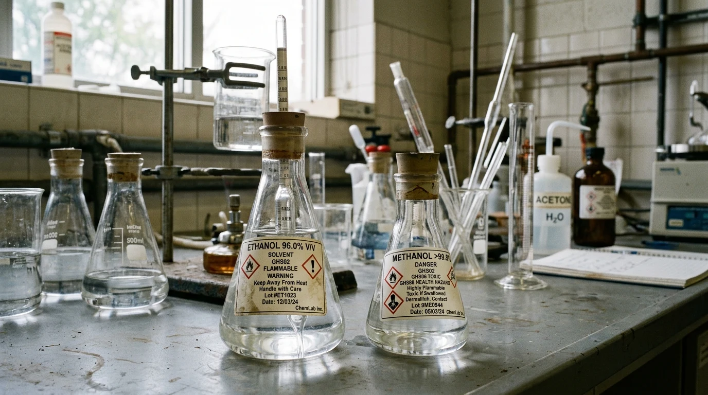 Etanol a metanol rozpúšťadlá laboratórium